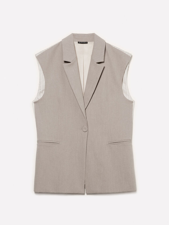 Beige vest with clashing stripe - women's vests and sleeveless jackets - Beige | Sisley image number 5